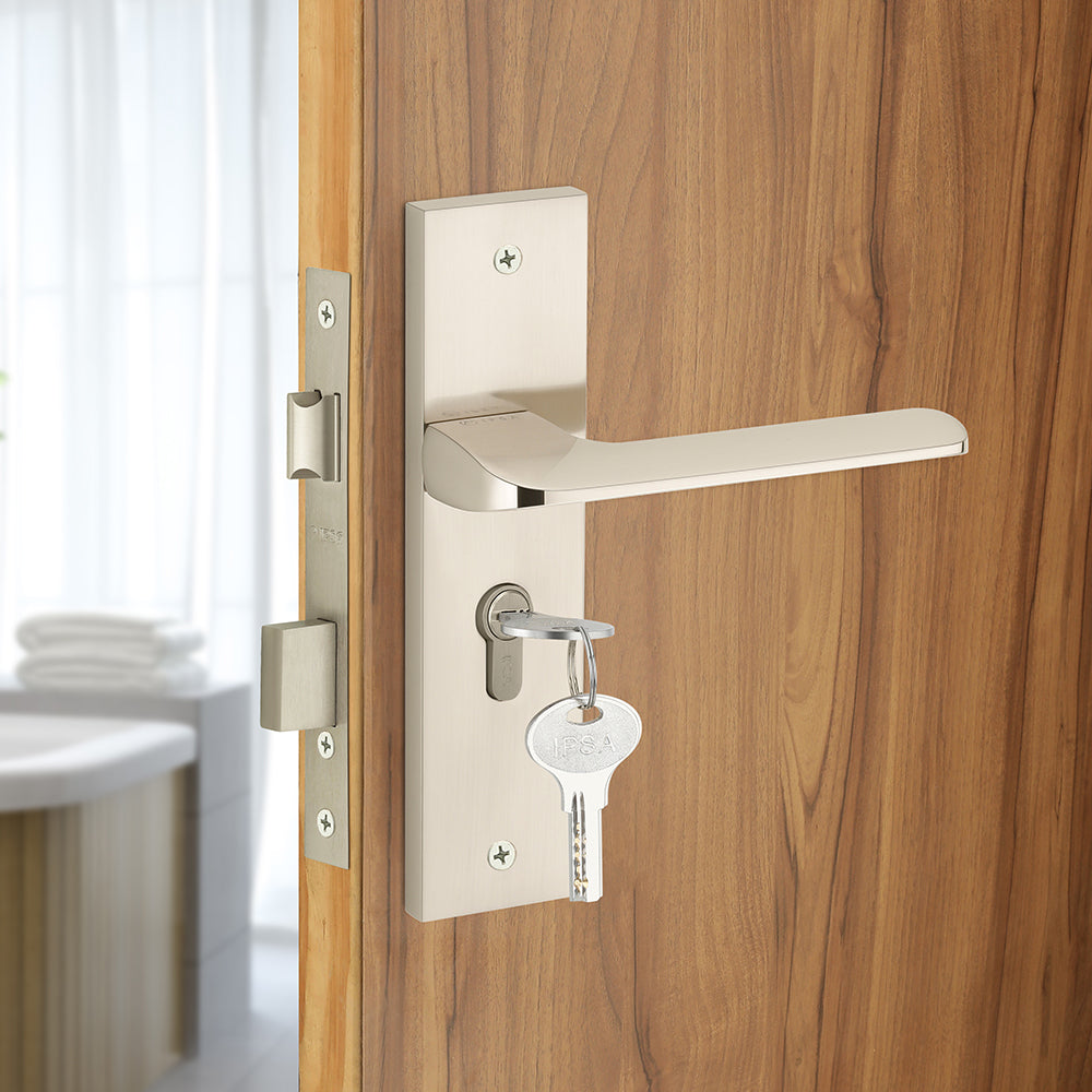 IPSA Chilli Moderna Handle Series on 8" Plate CYS Lockset with 60mm Both Side Key - Matte Satin Nickel Finish SS